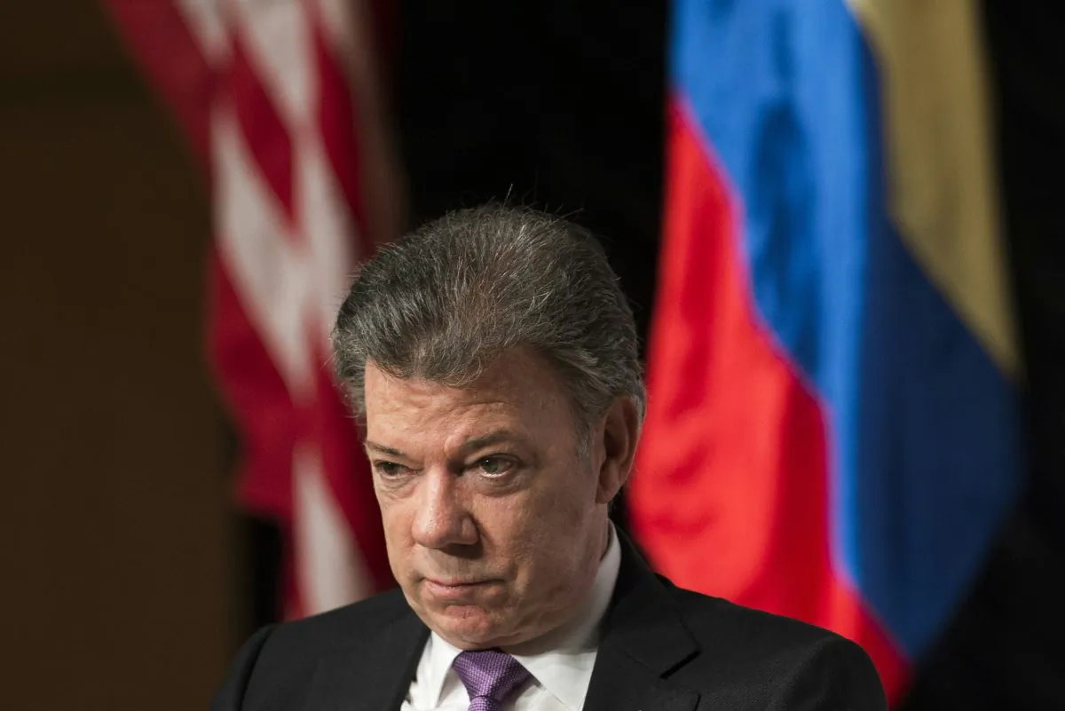 Colombian President Juan Manuel Santos speaks about the current situation in Colombia at the Ronald Reagan Building in Washington, D.C., on Feb. 3, 2016. (Saul Loeb/AFP/Getty Images)