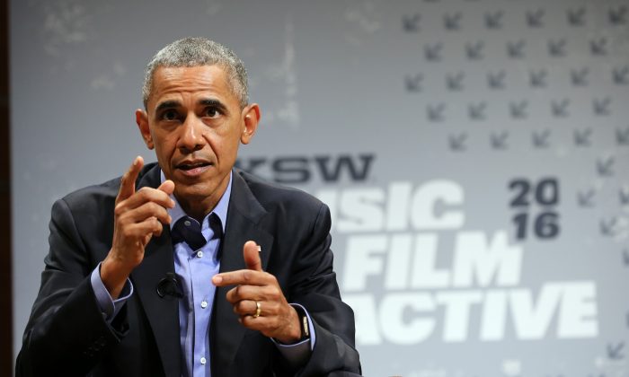 President Barack Obama speaks at the opening Keynote during the 2016 SXSW Music, Film + Interactive Festival at Long Center in Austin, Texas, on March 11, 2016. (Neilson Barnard/Getty Images for SXSW)