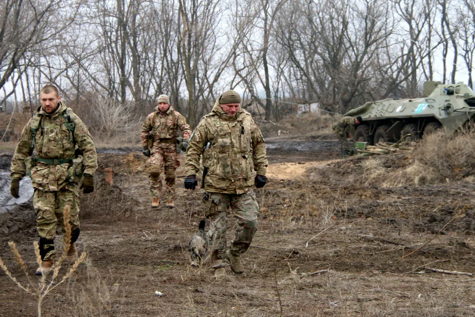 Soldiers at a front-line position, Granite, outside the Ukrainian-controlled town of Shchastya. (Nolan Peterson/The Daily Signal)