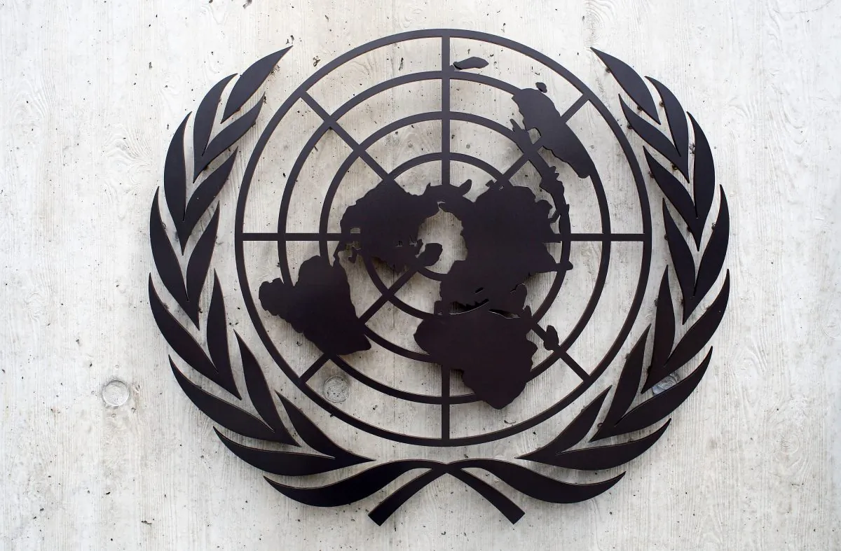 The United Nations emblem is seen in front of the United Nations Office (UNOG) in Geneva, Switzerland, on June 8, 2008. (Johannes Simon/Getty Images)