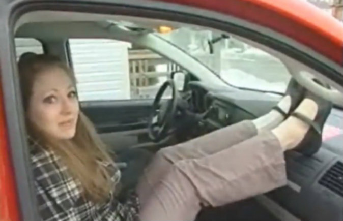 Young Woman Puts Feet On Dashboard Has LifeChanging Lesson