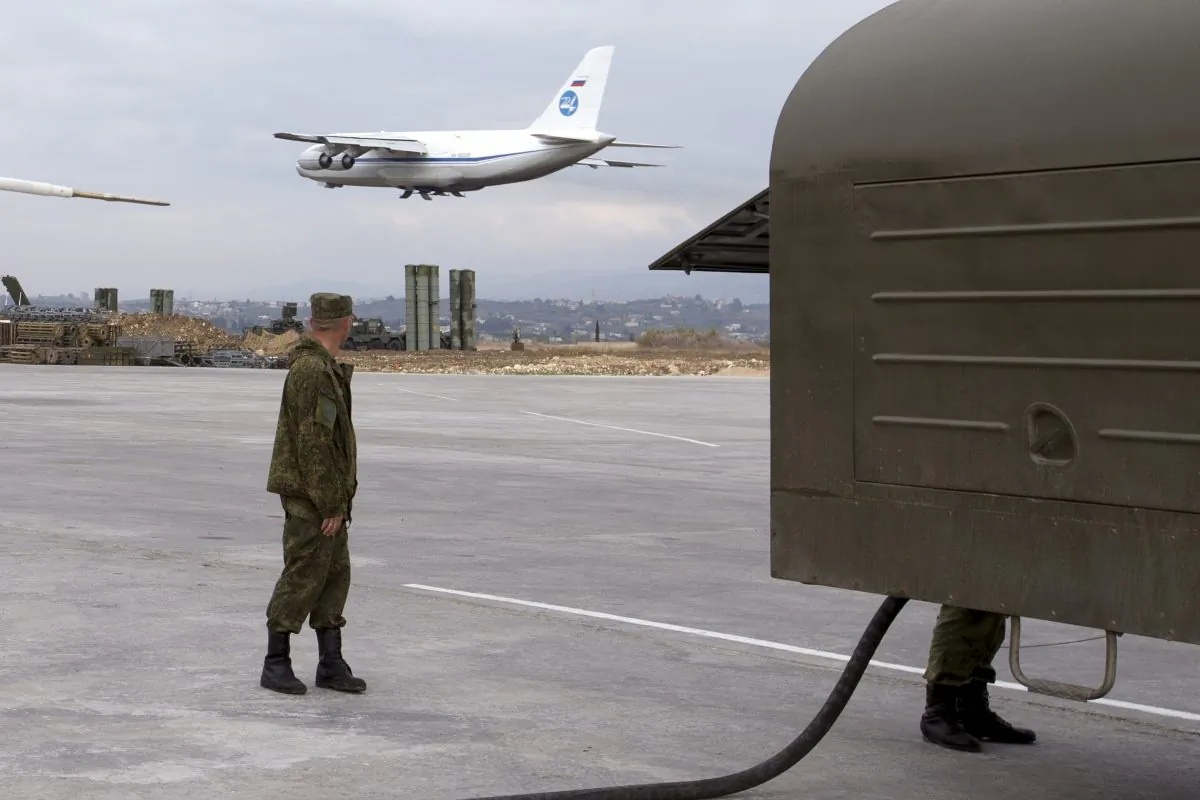 A Russian An-124 Ruslan cargo plane takes off from Hemeimeem air base in Syria, on Dec. 16, 2015. (Vadim Savitsky/Russian Defense Ministry Press Service via AP, File)