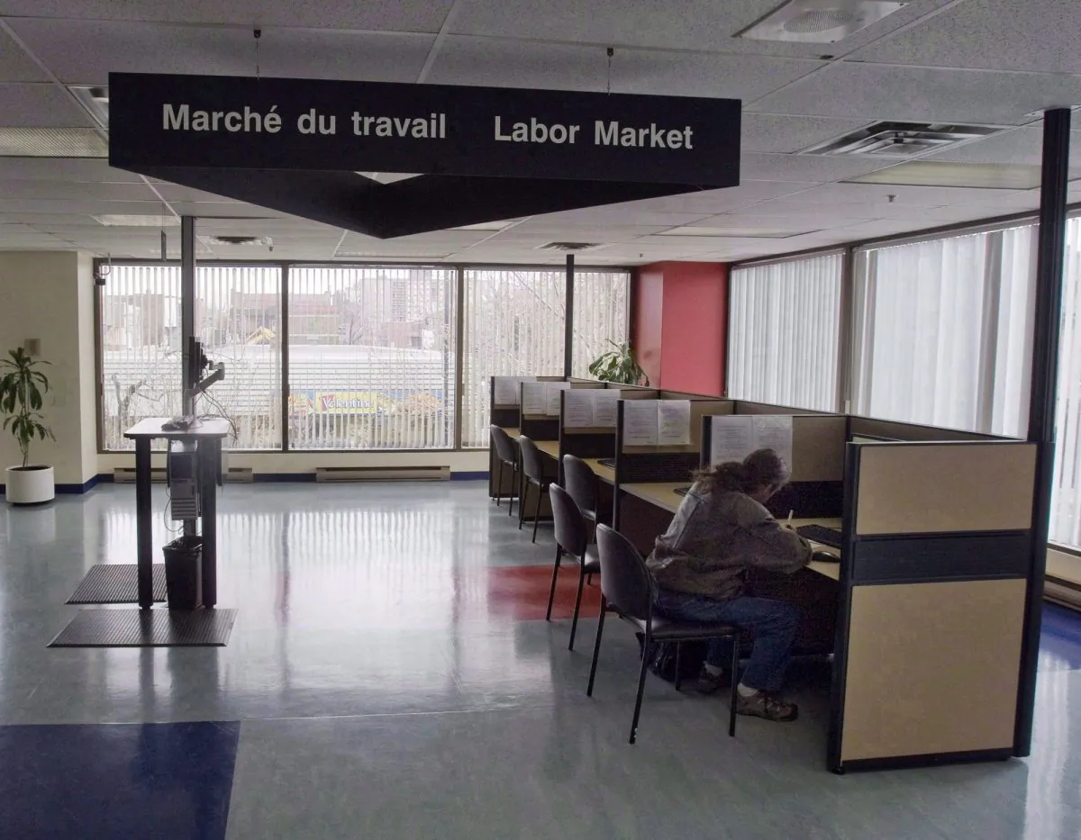 A man looks through jobs at a Resource Canada office in Montreal in a file photo. (The Canadian Press/Ryan Remiorz)