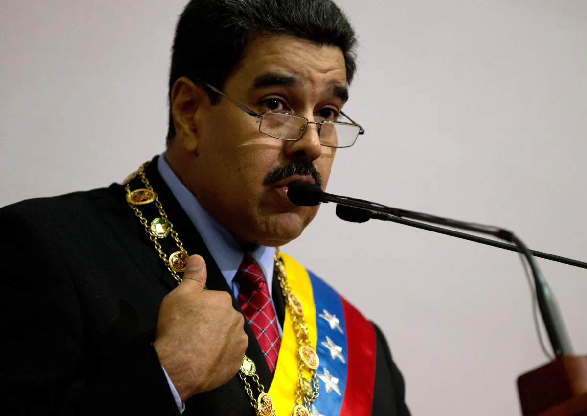 Venezuela's President Nicolas Maduro gives his annual state of the nation address in Caracas, Venezuela, on Jan. 15, 2016. (AP Photo/Fernando Llano)