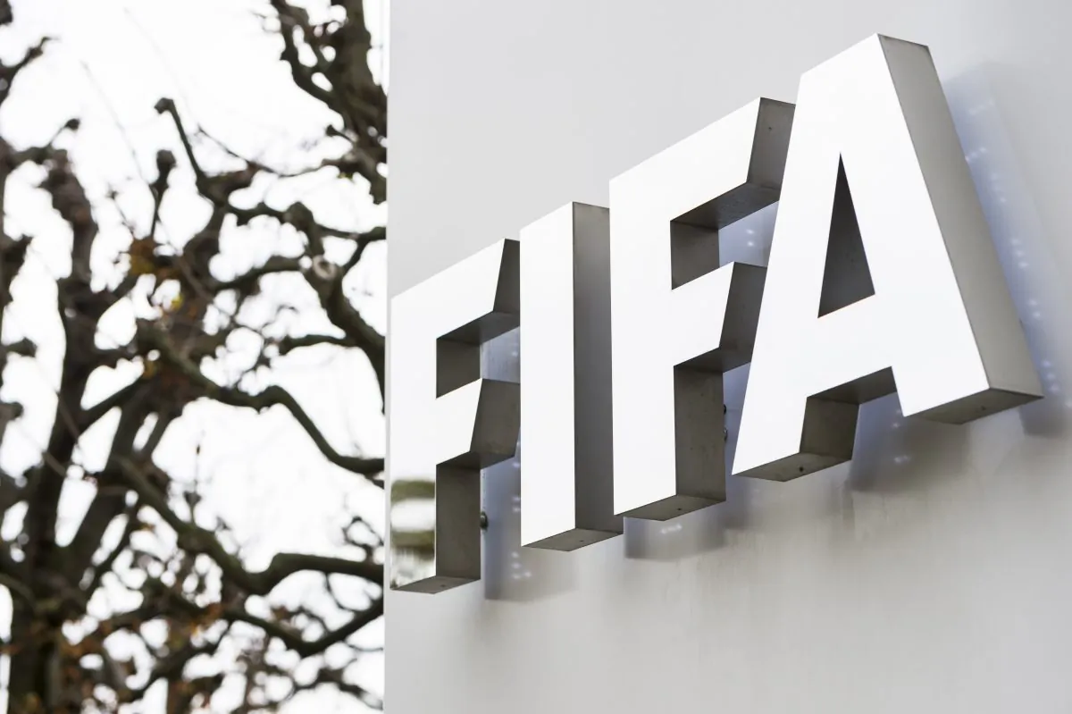The FIFA logo  pictured at the FIFA headquarters in Zurich, Switzerland in a file photo. (Dominic Steinmann/Keystone via AP)