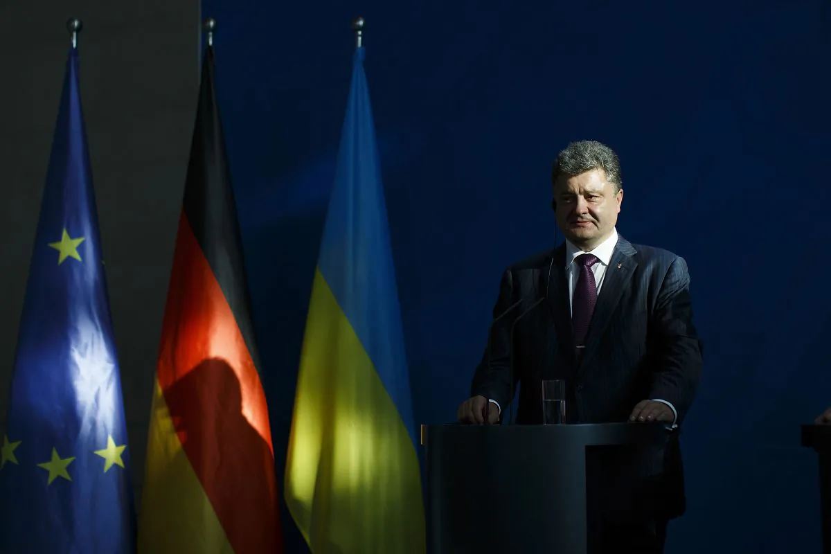 Ukrainian President Petro Poroshenko and German Chancellor Angela Merkel (not pictured) give statements to the media prior to talks at the Chancellery in Berlin, Germany, on June 5, 2015. (Carsten Koall/Getty Images)