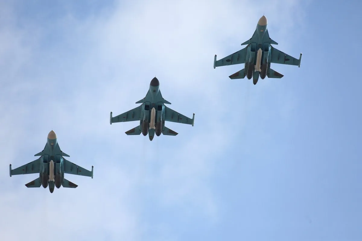 Russian Su-34 bombers arrive from Syria at an airbase near the Russian city of Voronezh on March 15, 2016. (Olga Balashova/Russian Defense Ministry Press Service via AP)
