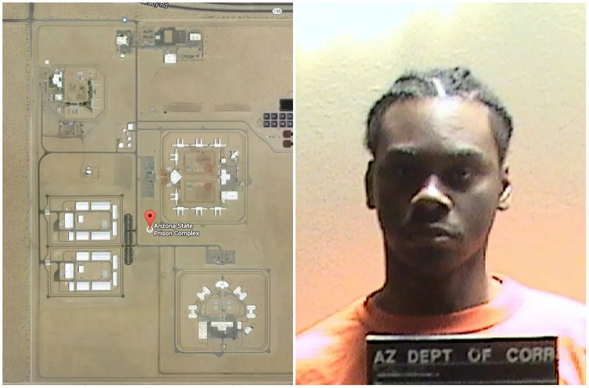 Left: Yuma Prison, San Luis, Ariz. (Google Maps); Right: Fernandes Masters. Masters, an Arizona prison inmate already serving a life term without parole, will get an additional 11 years in prison after pleading guilty to trying to rape a guard at the prison in Yuma. (Arizona Department of Corrections via AP)