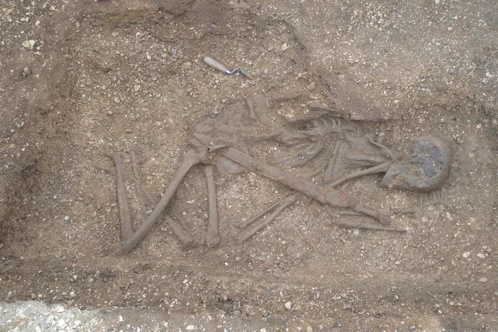 The Pocklington speared corpse burial under excavation. (Peter Halkon)