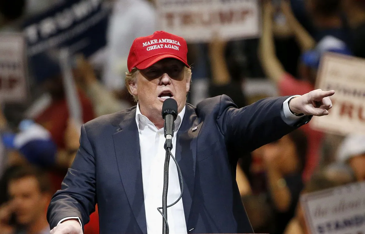 Republican presidential candidate Donald Trump speaks during a campaign rally, in Tucson, Ariz., on March 19, 2016. (AP Photo/Ross D. Franklin)