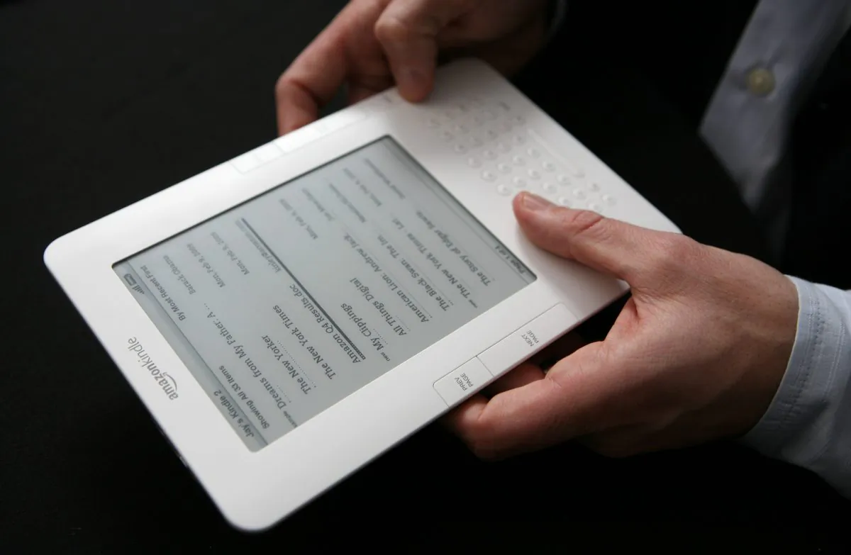 In this Feb. 9, 2009 file photo, the Kindle 2 electronic reader is shown at an Amazon.com news conference in New York. (AP Photo/Mark Lennihan, file)