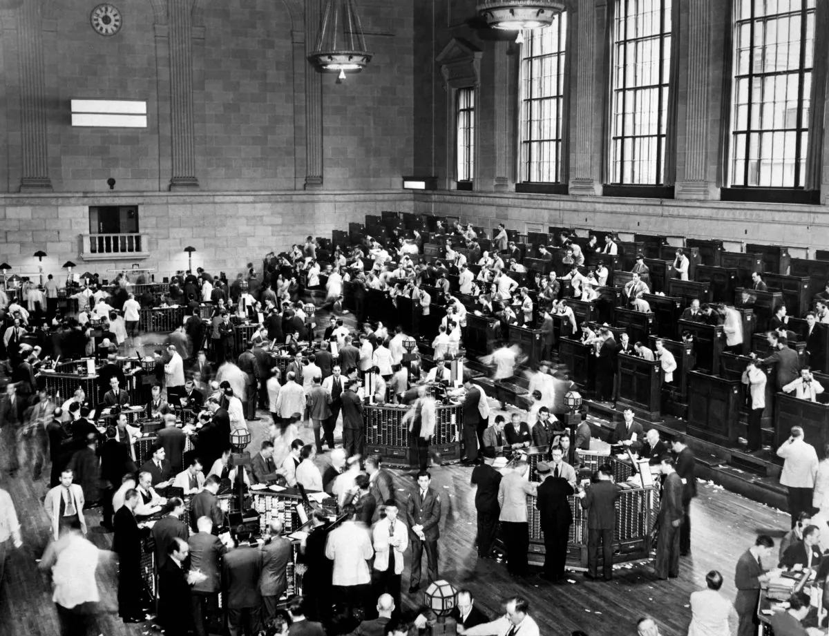 Traders rush in Wall Street as New York Stock Exchange crashed, sparking a run on banks that spread across the country in October 1929, the beginning of the Stock Market Crash. (OFF/AFP/Getty Images)