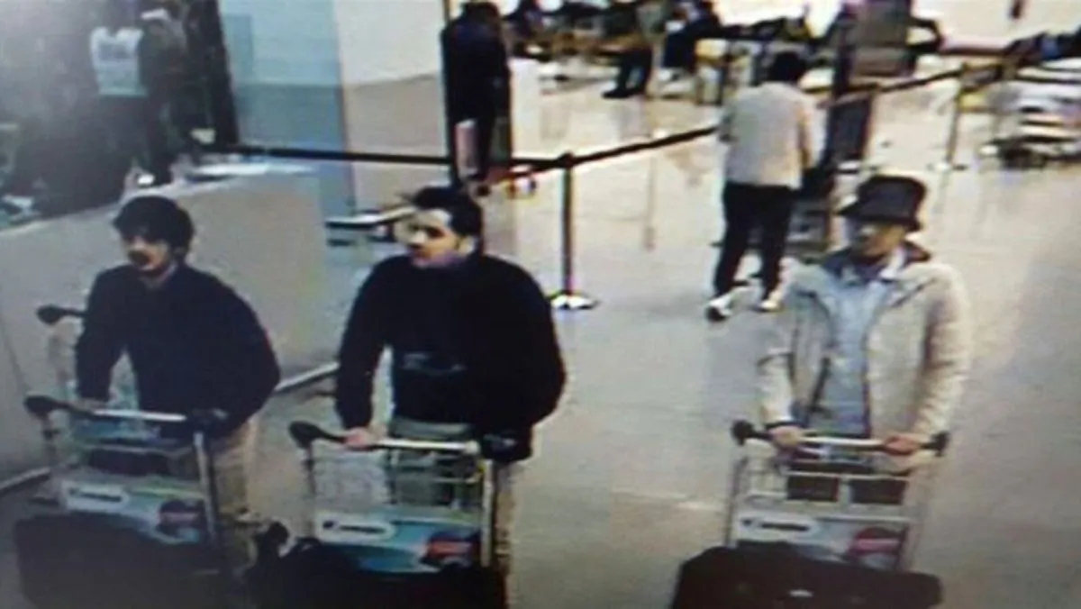 Three men who are suspected of taking part in the attacks at Belgium's Zaventem Airport and are being sought by police. (Belgian Federal Police via AP)