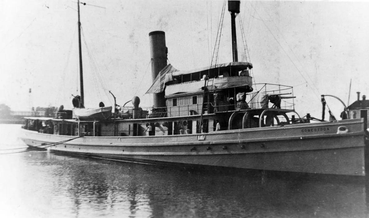 In this image provided by the U.S. Naval History and Heritage Command,  the USS Conestoga (AT-54) is seen in San Diego, Calif, circa early 1921. (U.S. Naval History and Heritage Command via AP)