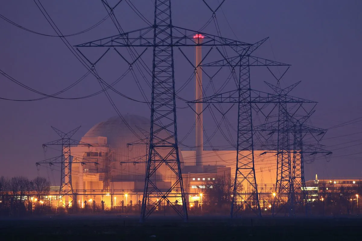Electricity pylons stand in a row leading to the Unterweser nuclear power plant on March 21, 2011 near Stadland, Germany. The energy grid is among the critical infrastructures that experts are trying to protect from cyberattacks. (Sean Gallup/Getty Images)
