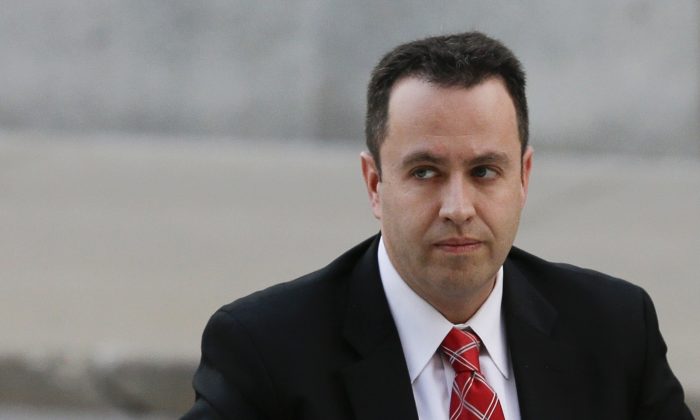 Former Subway pitchman Jared Fogle arrives at the federal courthouse in Indianapolis. Fogle's ex-wife Katie McLaughlin filed a lawsuit against Subway, claiming the sandwich restaurant knew Fogle was a pedophile on Oct. 24. (AP Photo/Michael Conroy, File)