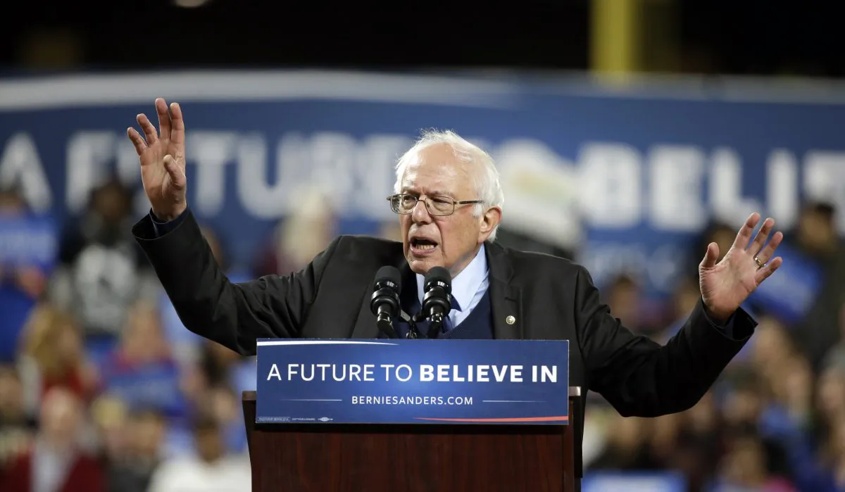 Democratic presidential candidate Sen. Bernie Sanders, I-Vt., speaks at a rally Friday, March 25, 2016, in Seattle. (AP Photo/Elaine Thompson)