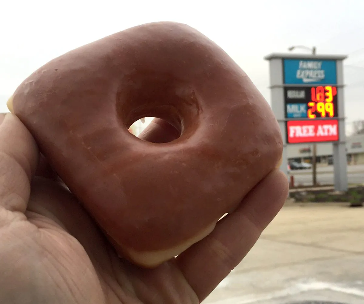 A square doughnut sold at Family Express in Highland, Ind. (Joe Puche/Chicago Tribune via AP)