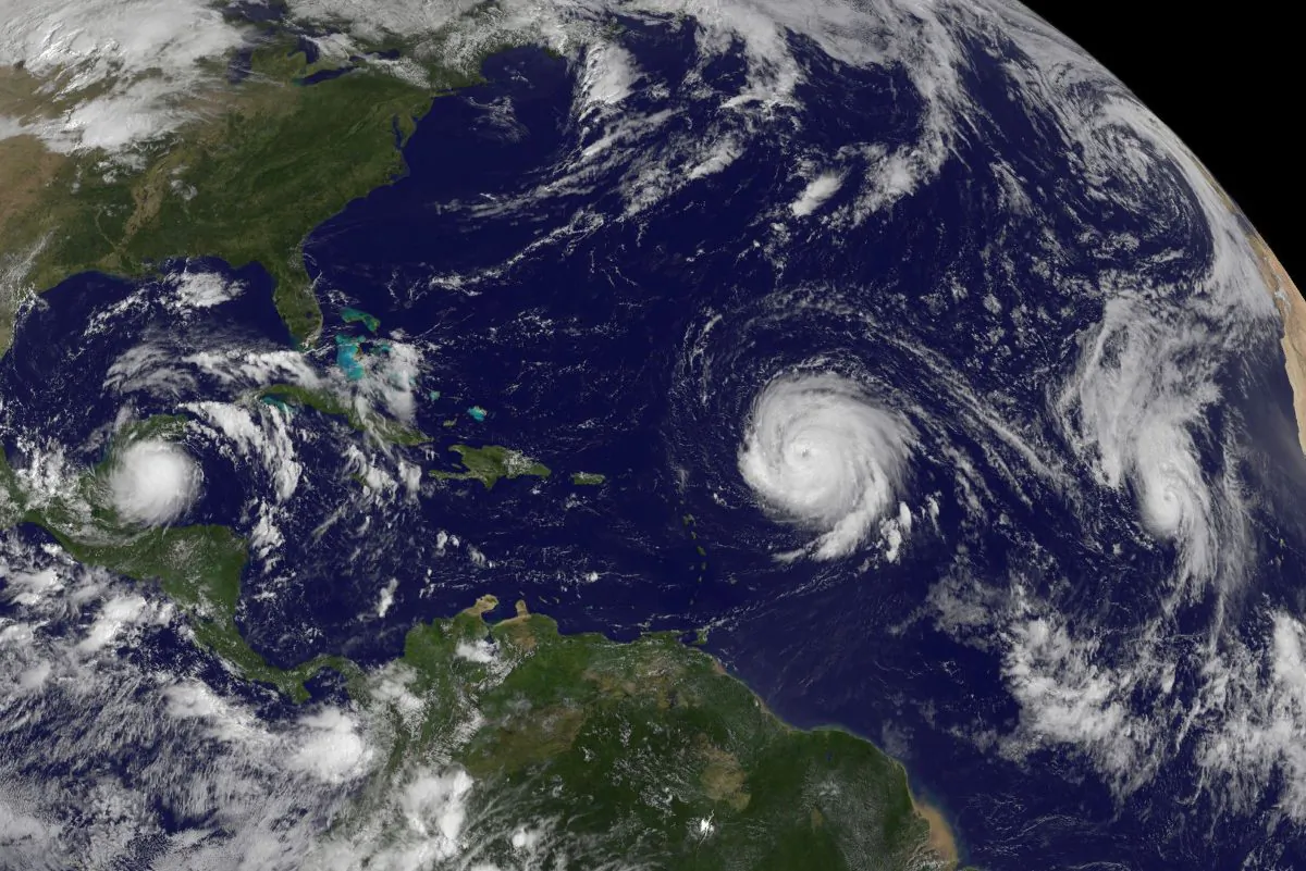 An image of tropical storm Karl and Hurricanes Igor and Julia captured by the GOES-13 satellite in 2010. (NASA Goddard Space Flight Center/Flickr, CC BY 2.0)