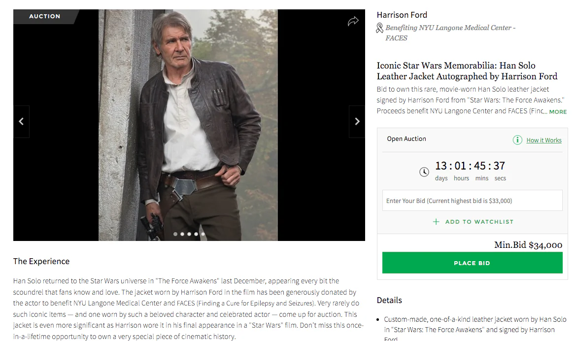Leather jacket worn by Harrison Ford is up for auction. (screenshot/ifonly)