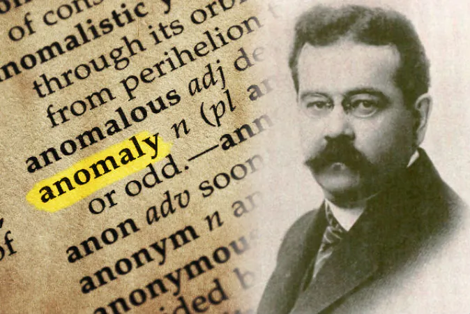 Charles Fort, 1920. (Public Domain) "Anomaly" dictionary entry. (Goglik83/iStock)
