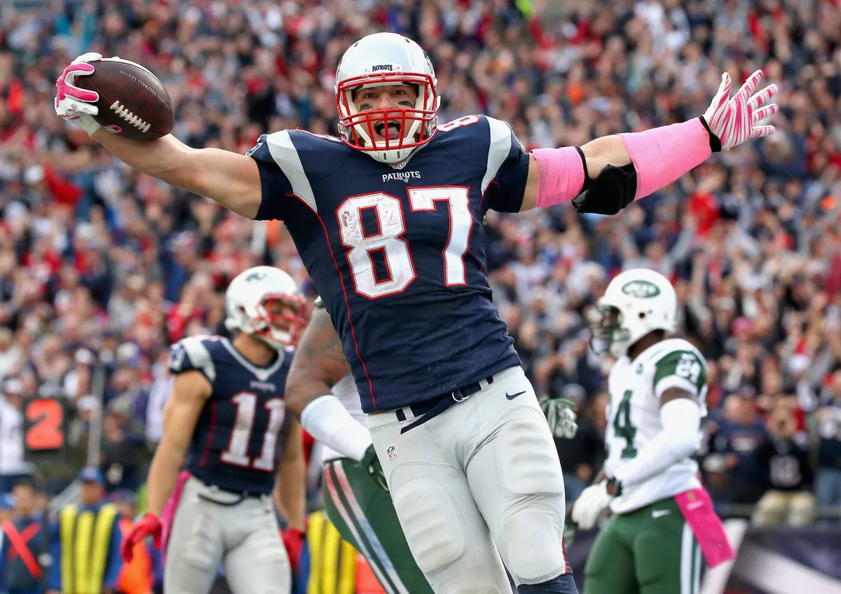 Rob Gronkowski of the New England Patriots has been named an All-Pro three times in his six-year career. (Jim Rogash/Getty Images) 