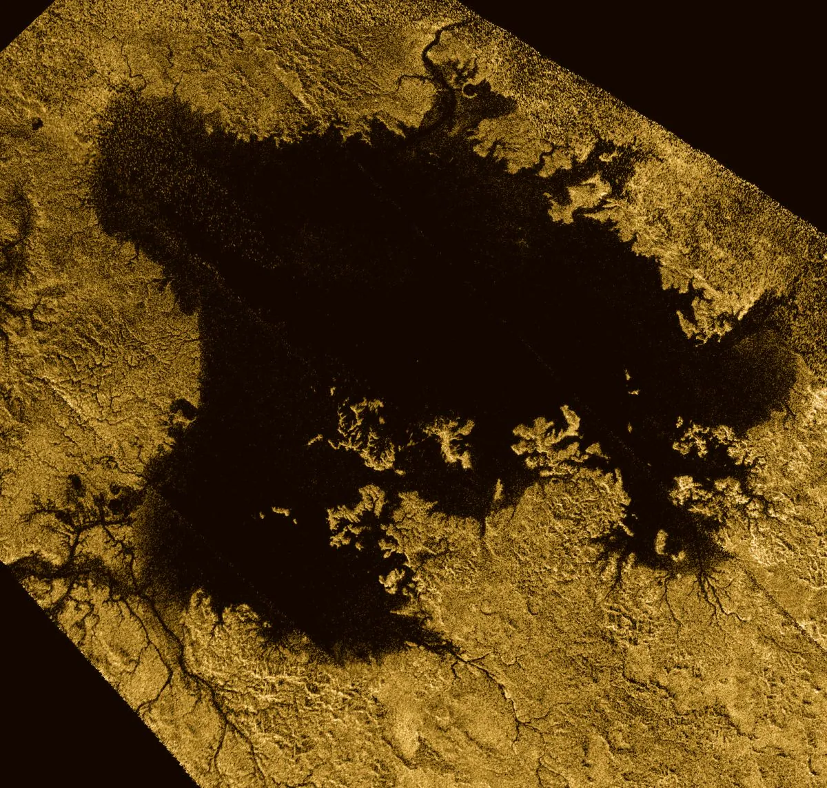 Titan's Ligeia Mare in false color. (NASA/JPL-Caltech/ASI/Cornell)