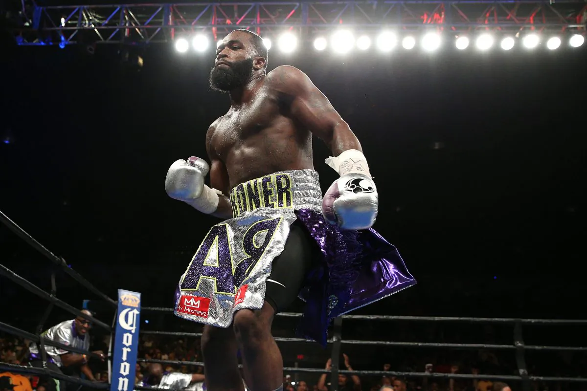 Adrien Broner celebrates after defeating Ashley Theophane (not pictured) by TKO in ninth round in their super lightweight championship bout at the DC Armory on April 1. (Patrick Smith/Getty Images)