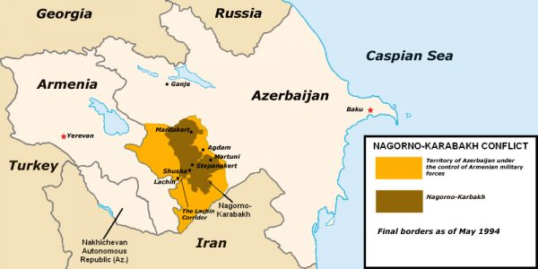 The boundaries of the Nagorno-Karabakh fixed in 1994. (Clevelander, Public Domain)