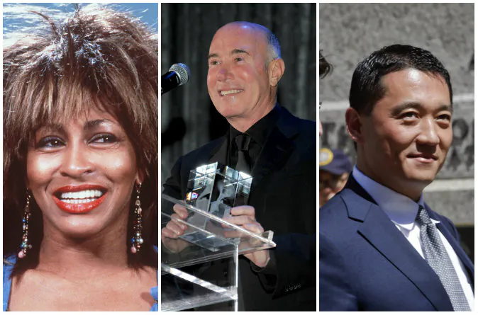 Tine Turner (1984, AP Photo); David Geffen (Photo by Larry Busacca/Getty Images); Benjamin Wey (AP Photo/Frank Franklin II)