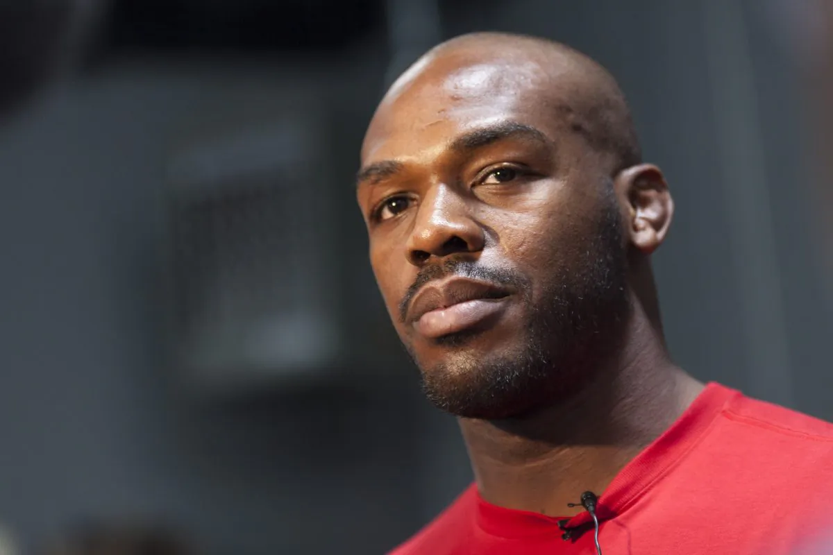 UFC lightweight champion Jon 'Bones' Jones interacts with media during an open training session for fans and media at the Jackson's Mixed Martial Arts and Fitness on April 2, 2014 in Albuquerque, New Mexico. (Aaron Sweet/Getty Images)