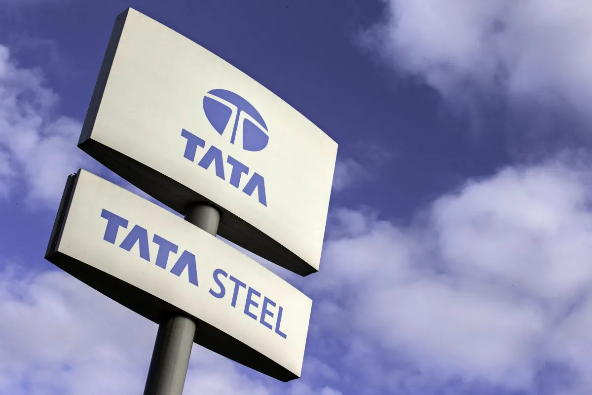 A signboard at the Tata Steel plant in Scunthorpe, northeast England, on Oct. 17, 2015. (Lindsey Parnaby/AFP/Getty Images)