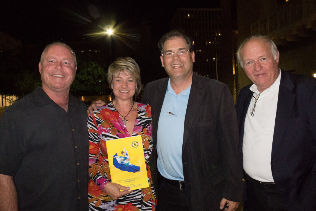 Steve Kates, radio TV host, (3rdL) coming for the second time with dear friends and colleagues to watch Shen Yun Perfoming Arts at the Orpheum Theatre in Phoenix, Arizona, on the evening of April 6, 2016. (Alex Ma/Epoch Times) 