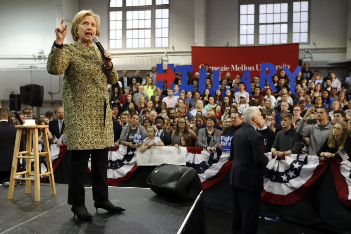 Democratic presidential candidate Hillary Clinton speaks at Carnegie Mellon University on a campaign stop, on April 6, 2016, in Pittsburgh. (AP Photo/Keith Srakocic)