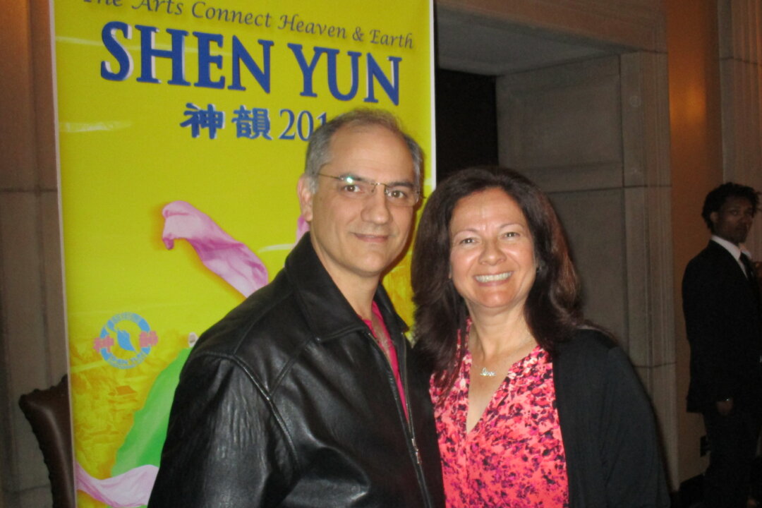 Susan and Mike Brunasso enjoyed the beauty and themes displayed of Shen Yun Performing Arts at Bridges Auditorium in Pomona College in Claremont, California, on April 8, 2016. (Albert Roman/Epoch Times)