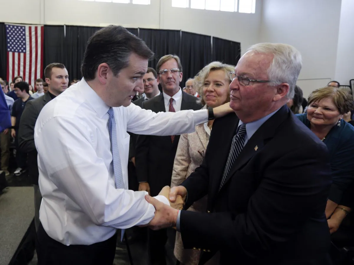 Republican presidential candidate, Sen. Ted Cruz, R-Texas, greets supporters after speaking at a campaign event at Mekeel Christian Academy on Thursday, April 7, 2016, in Scotia, N.Y. (AP Photo/Mike Groll)