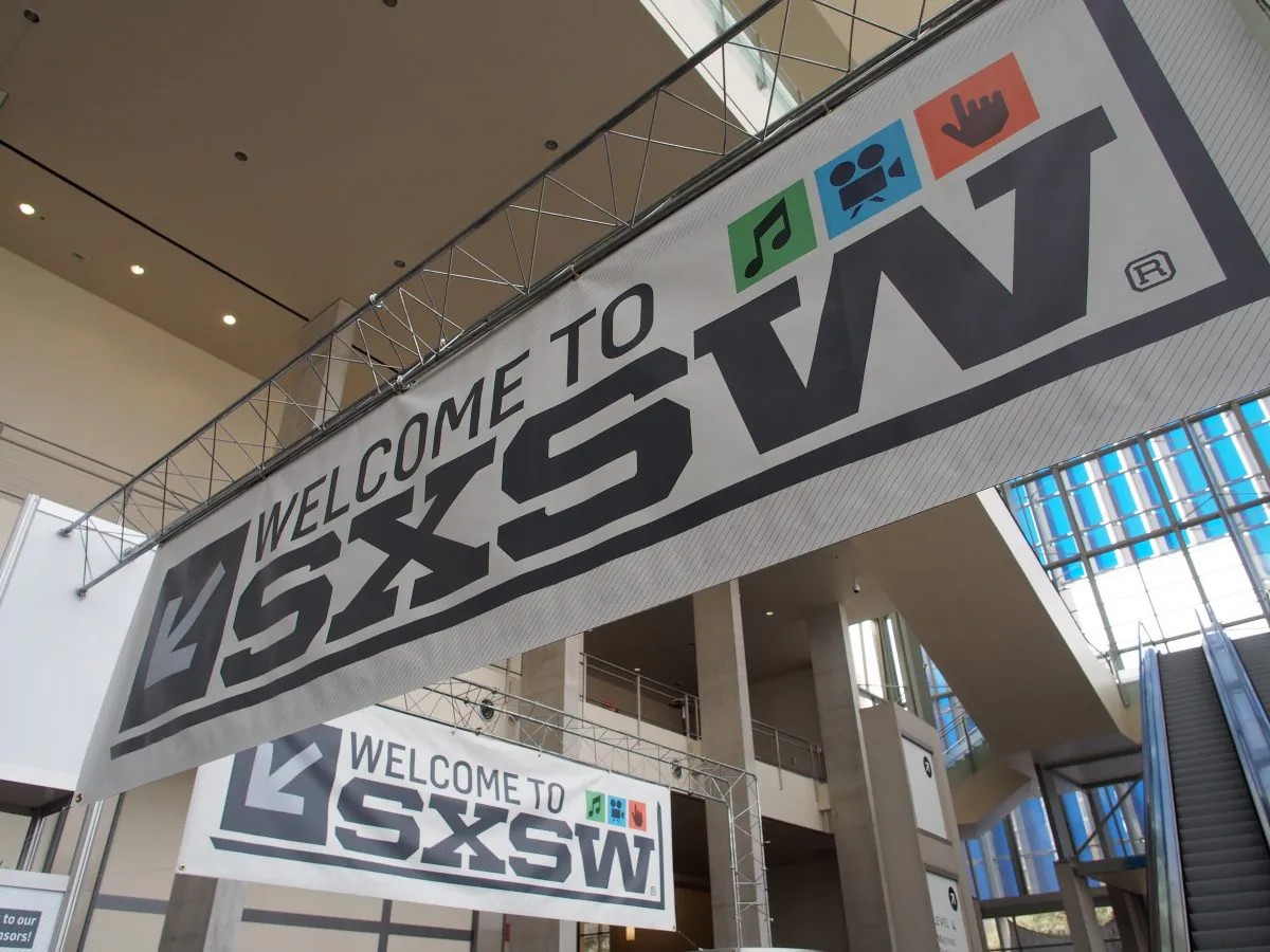 A banner for the South by Southwest technology and entertainment conference. (Robert MacPherson/AFP/Getty Images)