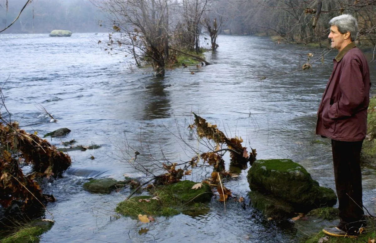 State Secretary John Kerry, then Democratic presidential candidate, at the bank of the Merrimack River in Litchfield, N.H., on Nov. 12, 2003. (Michael Springer/Getty Images)