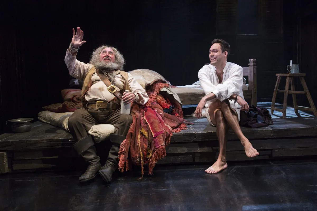 (L–R) Antony Sher as Falstaff and Alex Hassell as Prince Hal in Shakespeare’s “Henry IV Part II,” part of the series of four plays the Royal Shakespeare Company has mounted at the Brooklyn Academy of Music. (Richard Termine)