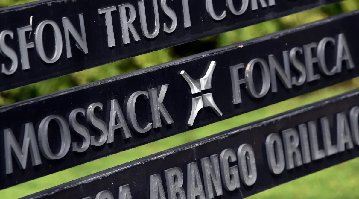 View of a sign outside the building where Panama-based Mossack Fonseca law firm offices are in Panama City, on April 4, 2016. (Rodrigo Arangua/AFP/Getty Images)