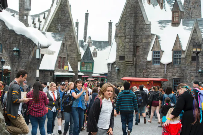 Fans discover Hogsmeade at the Grand Opening of the 'Wizarding World of Harry Potter' to the public at Universal Studios Hollywood, in Universal City, California, on April 7, 2016. (VALERIE MACON/AFP/Getty Images)