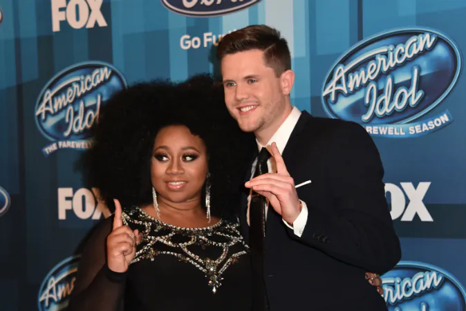 ingers La'Porsha Renae (L) and Trent Harmon attend FOX's 'American Idol' Finale For The Farewell Season at Dolby Theatre on April 7, 2016 in Hollywood, California. (Photo by Alberto E. Rodriguez/Getty Images)