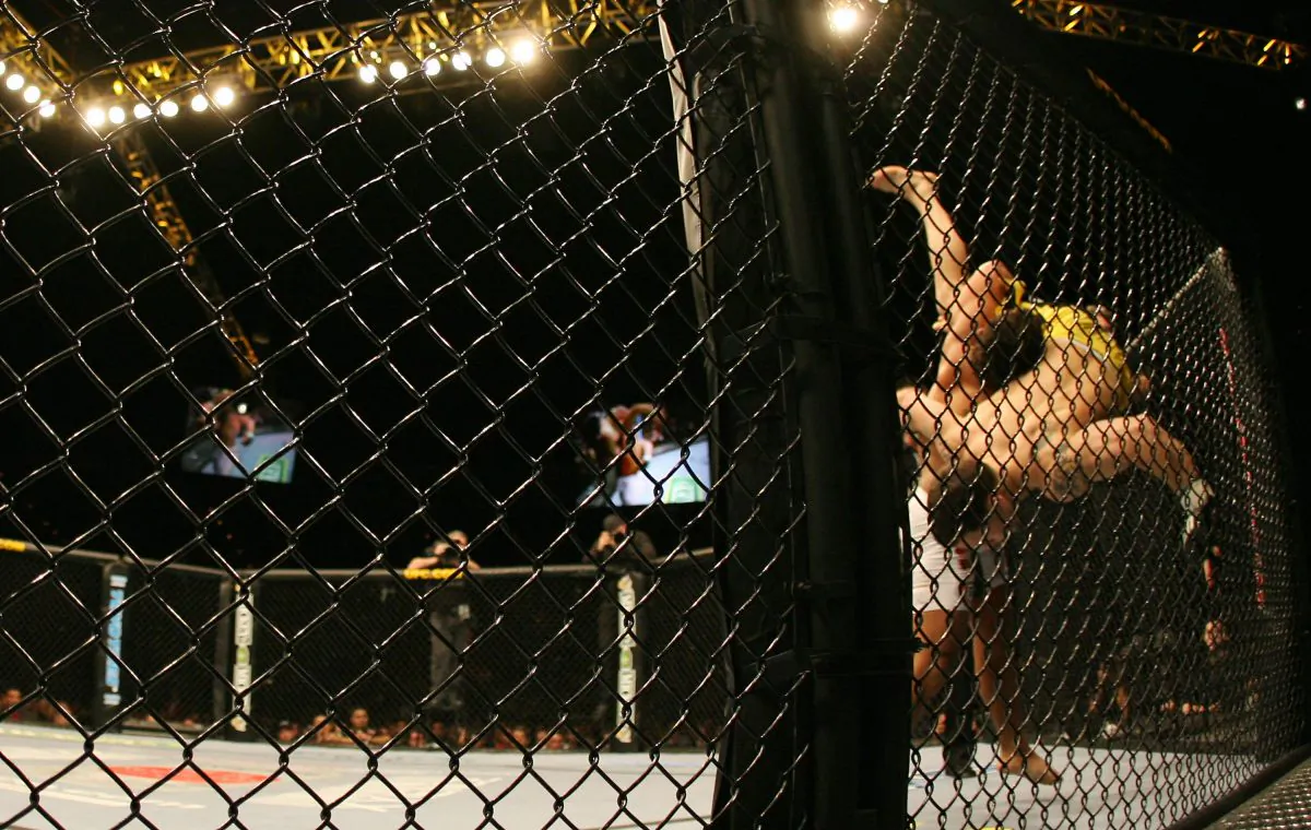 Franck 'The Answer' Edgar (R) fights with Tyson Griffin during UFC 67 at the Mandalay Bay Hotel in Las Vegas, Nevada on February 4, 2007. Started in 1993, the Ultimate Fighting Competition (UFC) is a combination of martial arts and boxing. (Gabriel Bouys/AFP/Getty Images)