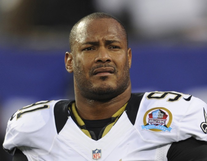 FILE - In this Dec. 9, 2012, file photo, New Orleans Saints defensive end Will Smith appears before an NFL football game against the New York Giants in East Rutherford, N.J. Smith was fatally shot after a traffic accident in New Orleans. (AP Photo/Bill Kostroun, File)