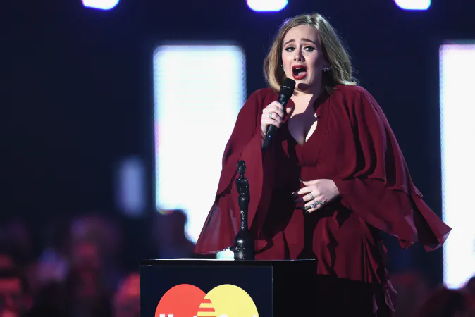 Adele with her Global Success Award on stage at the BRIT Awards 2016 at The O2 Arena on February 24, 2016 in London, England. (Photo by Ian Gavan/Getty Images)
