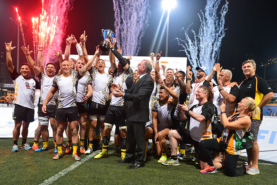 Penguins celebrate winning the GFI HKFC 10’s at the Hong Kong Football Club on Thursday April 7, 2016. (Eddie So)