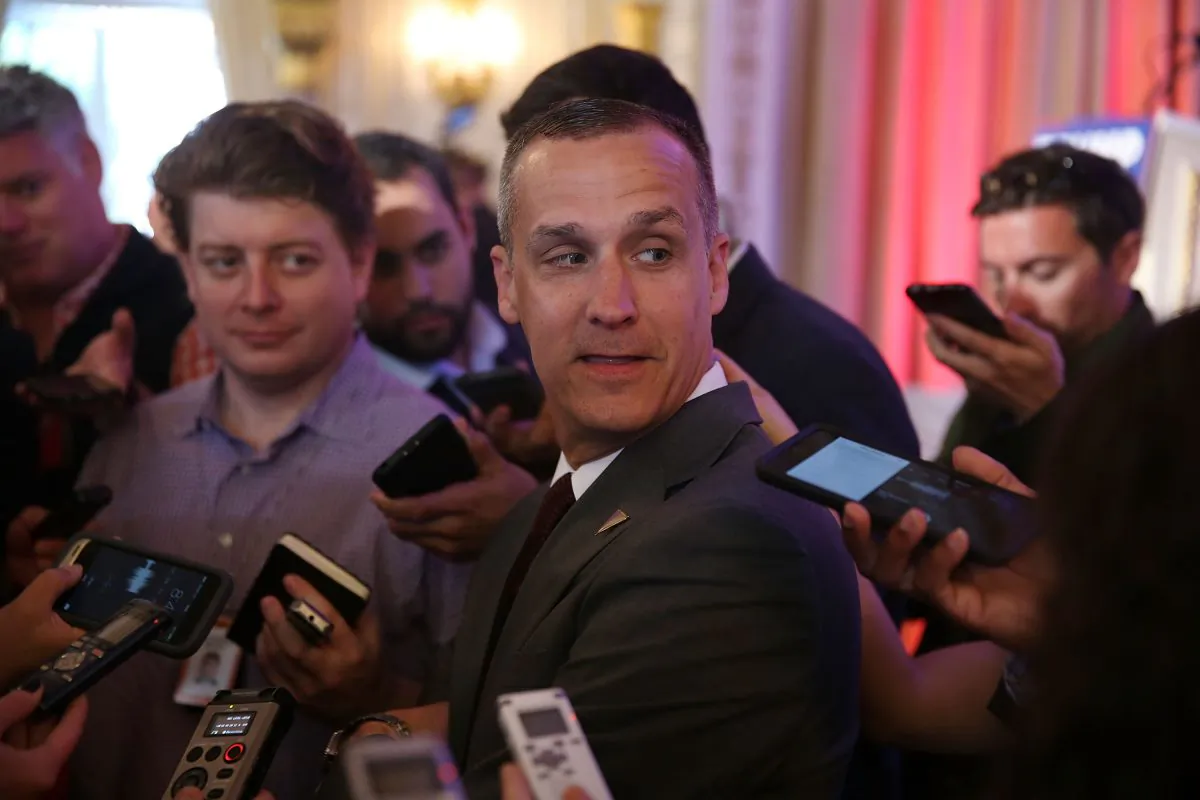 Corey Lewandowski, campaign manager for Republican presidential candidate Donald Trump. speaks with the media before former presidential candidate Ben Carson gives his endorsement to Mr. Trump at the Mar-A-Lago Club on March 11, 2016 in Palm Beach, Florida. (Joe Raedle/Getty Images)