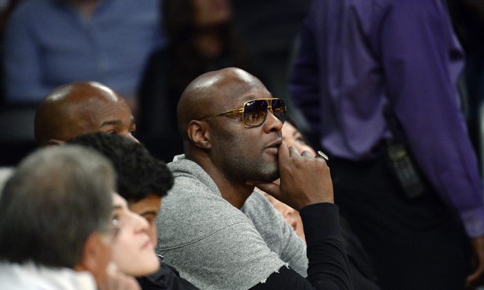 Former Los Angeles Lakers and Miami Heat basketball player Lamar Odom attends the basketball game between the Heat and the Lakers at Staples Center March 30, 2016, in Los Angeles, California. (Kevork Djansezian/Getty Images)