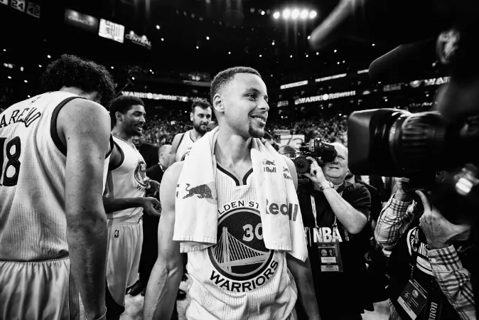 Stephen Curry #30 of the Golden State Warriors reacts after the Warriors defeated the Memphis Grizzlies 125-104 at ORACLE Arena on April 13, 2016 in Oakland, California.  The Warriors finish the 2015-16 NBA regular season with a 73-9 record. (Photo by Thearon W. Henderson/Getty Images)
