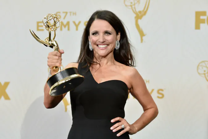 Actress Julia Louis-Dreyfus, winner of Outstanding Lead Actress in a Comedy Series for 'Veep',at the 67th Annual Primetime Emmy Awards at Microsoft Theater on September 20, 2015 in Los Angeles, California. (Photo by Alberto E. Rodriguez/Getty Images)